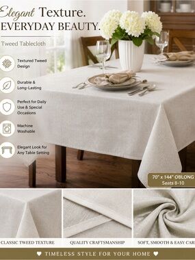 Tweeds Cream Textured Tweed Tablecloth